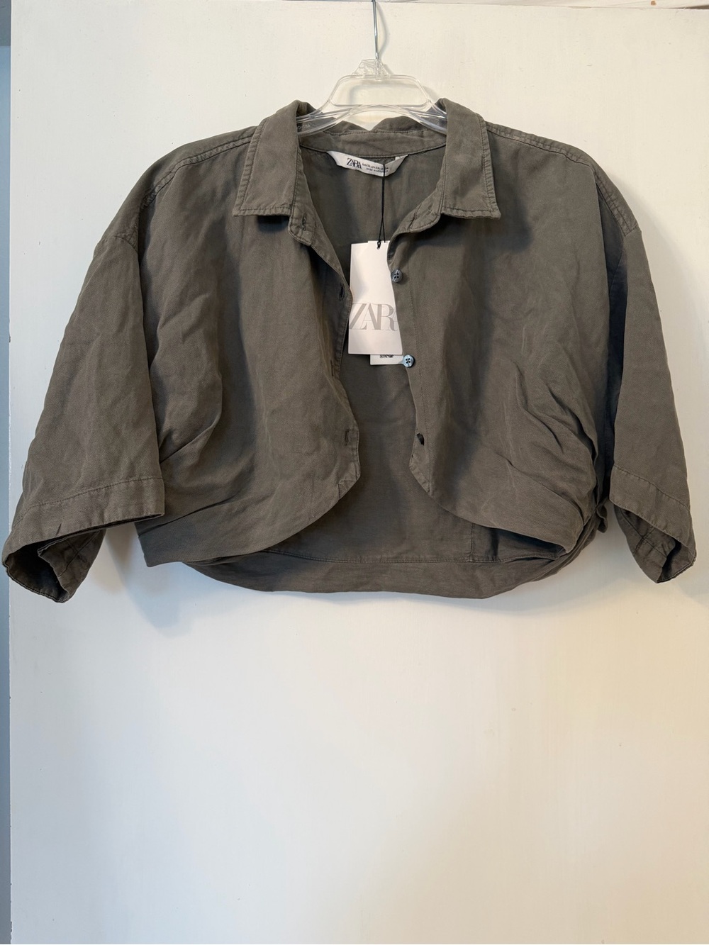 NWT Zara Olive Cropped Button-Front Linen Jacket